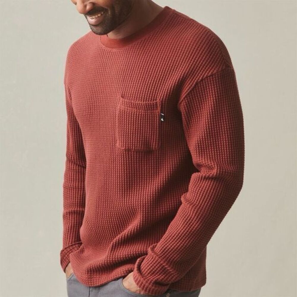 NWOT American Giant Men's Waffle Pocket Long Sleeve T-Shirt Russet Brown Size L